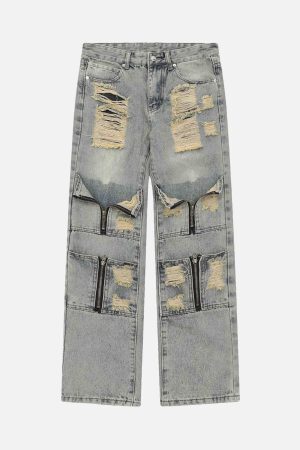 Concert Outfit High Street Washed And Torn Work Pockets Denim Pants