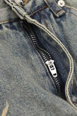 Concert Outfit High Street Washed And Torn Work Pockets Denim Pants