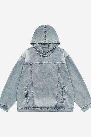 Concert Outfit High Street Washed And Worn Denim Hoodie