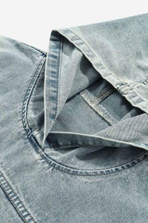Concert Outfit High Street Washed And Worn Denim Hoodie