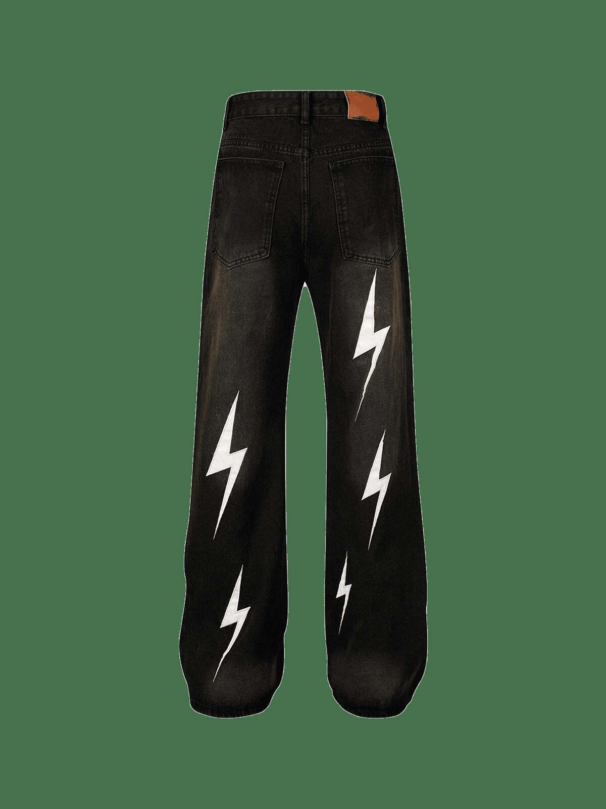 Concert Outfit High Street Washed Distressed Lightning Patch Jeans Concert Outfit High Street Washed Distressed Lightning Patch Jeans