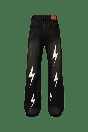 Concert Outfit High Street Washed Distressed Lightning Patch Jeans