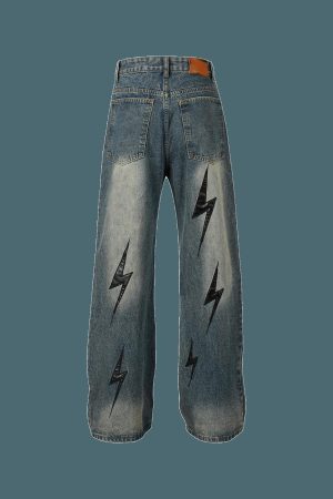 Concert Outfit High Street Washed Distressed Lightning Patch Jeans