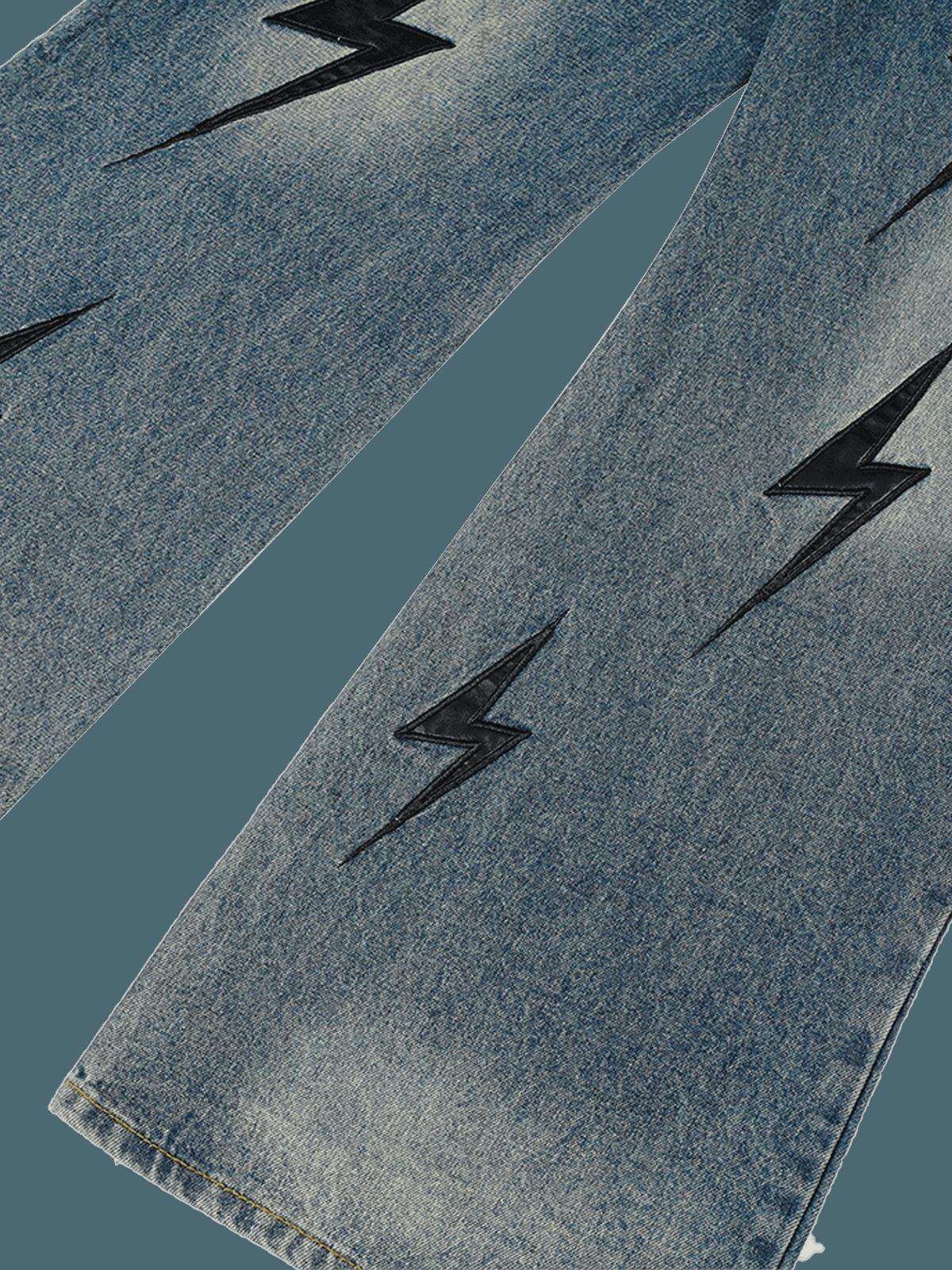 Concert Outfit High Street Washed Distressed Lightning Patch Jeans Concert Outfit High Street Washed Distressed Lightning Patch Jeans