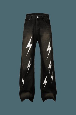 Concert Outfit High Street Washed Distressed Lightning Patch Jeans