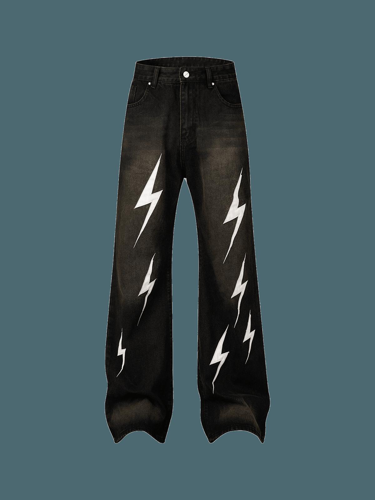 Concert Outfit High Street Washed Distressed Lightning Patch Jeans Concert Outfit High Street Washed Distressed Lightning Patch Jeans