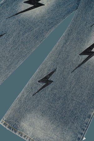 Concert Outfit High Street Washed Distressed Lightning Patch Jeans