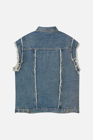 Concert Outfit High Street Washed Raw Edge Denim Vest