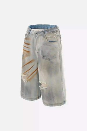 Concert Outfit High Street Yellow Mud Dyed Denim Shorts