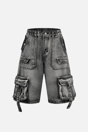 Concert Outfit High-Waisted Multi-Pocket Denim Cargo Shorts