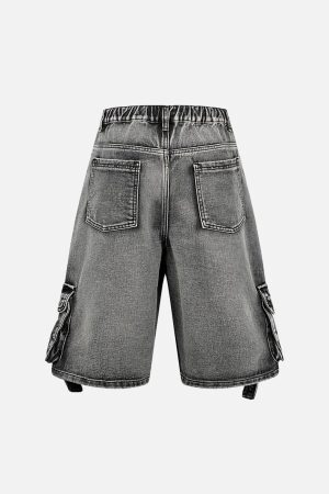 Concert Outfit High-Waisted Multi-Pocket Denim Cargo Shorts