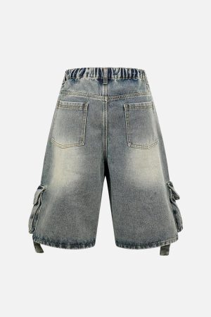 Concert Outfit High-Waisted Multi-Pocket Denim Cargo Shorts