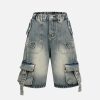 Concert Outfit High-Waisted Multi-Pocket Denim Cargo Shorts