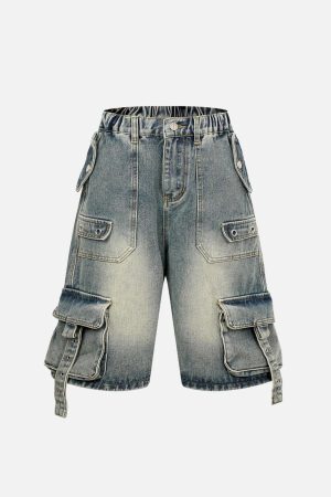 Concert Outfit High-Waisted Multi-Pocket Denim Cargo Shorts