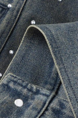 Concert Outfit Hip-Hop Beaded Washed Denim Jacket