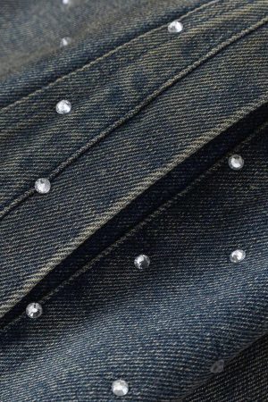 Concert Outfit Hip-Hop Beaded Washed Denim Jacket