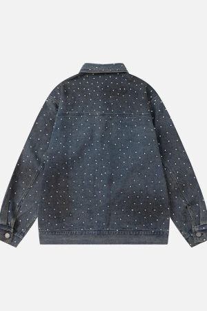 Concert Outfit Hip-Hop Beaded Washed Denim Jacket