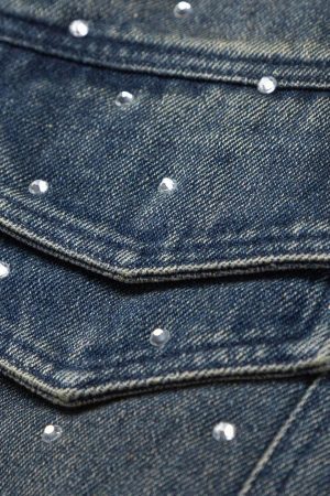Concert Outfit Hip-Hop Beaded Washed Denim Jacket