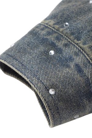 Concert Outfit Hip-Hop Beaded Washed Denim Jacket