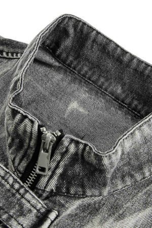 Concert Outfit Hip-Hop Distressed Washed Printed Denim Jacket