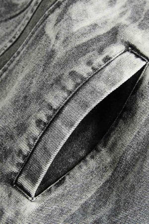 Concert Outfit Hip-Hop Distressed Washed Printed Denim Jacket