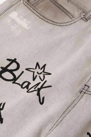 Concert Outfit Hip-Hop Graffiti Distressed Jeans