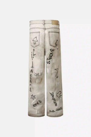 Concert Outfit Hip-Hop Graffiti Distressed Jeans