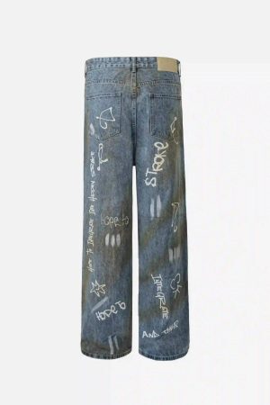 Concert Outfit Hip-Hop Graffiti Distressed Jeans