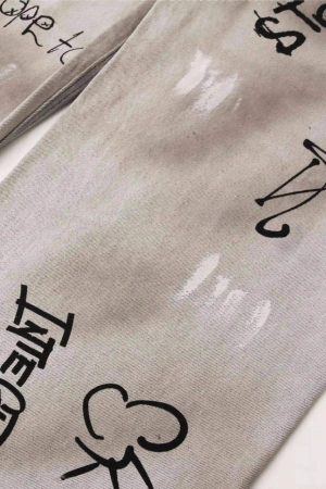 Concert Outfit Hip-Hop Graffiti Distressed Jeans