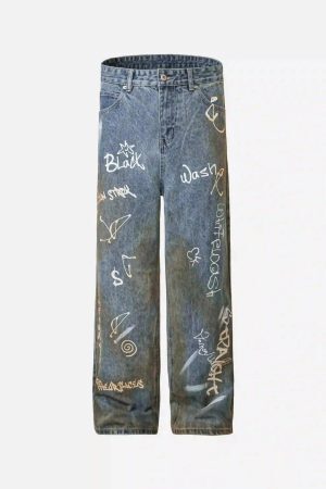 Concert Outfit Hip-Hop Graffiti Distressed Jeans