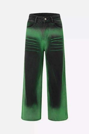 Concert Outfit Hip-Hop Green Hand-Painted Dirty Jeans