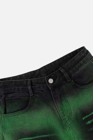 Concert Outfit Hip-Hop Green Hand-Painted Dirty Jeans