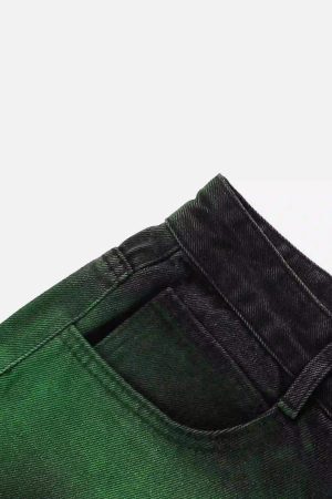 Concert Outfit Hip-Hop Green Hand-Painted Dirty Jeans