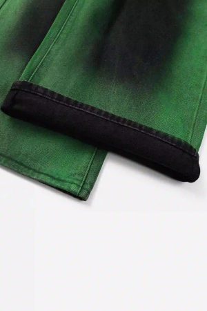 Concert Outfit Hip-Hop Green Hand-Painted Dirty Jeans