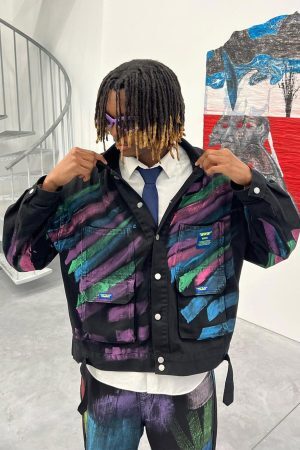 Concert Outfit Hip-Hop Hand-Painted Graffiti Denim Jacket