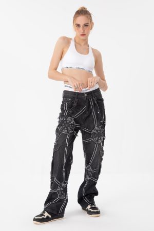 Concert Outfit Hip-Hop High Street Spider Web Jeans