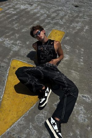 Concert Outfit Hip-Hop High Street Spider Web Jeans