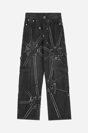 Concert Outfit Hip-Hop High Street Spider Web Jeans
