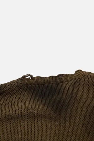 Concert Outfit Hip-Hop Lazy Style Butterfly Jacquard Ripped Sweater