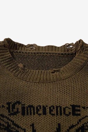 Concert Outfit Hip-Hop Lazy Style Butterfly Jacquard Ripped Sweater