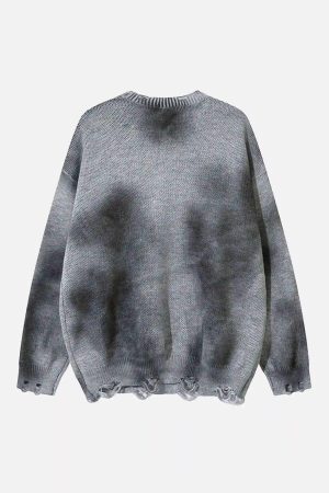 Concert Outfit Hip-Hop Lazy Style Butterfly Jacquard Ripped Sweater