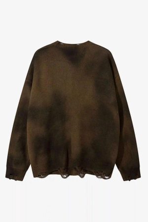 Concert Outfit Hip-Hop Lazy Style Butterfly Jacquard Ripped Sweater