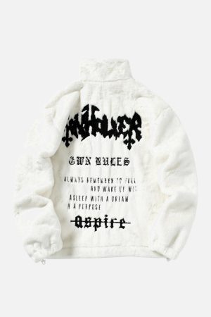 Concert Outfit Hip-Hop Letter Stand Collar Fur Jacket