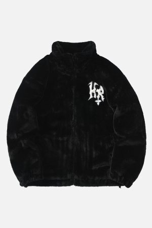 Concert Outfit Hip-Hop Letter Stand Collar Fur Jacket