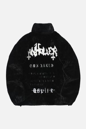 Concert Outfit Hip-Hop Letter Stand Collar Fur Jacket