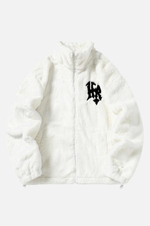 Concert Outfit Hip-Hop Letter Stand Collar Fur Jacket