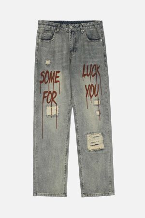 Concert Outfit Hip Hop Retro Patch Denim Jeans