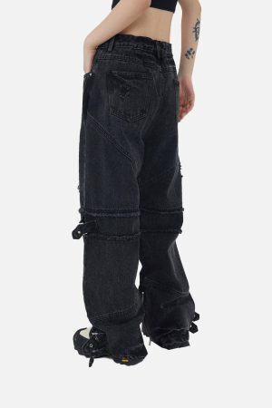 Concert Outfit Hip-Hop Retro Wash Denim Straight-Leg Pants