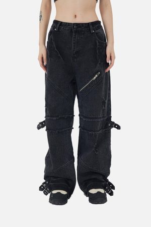 Concert Outfit Hip-Hop Retro Wash Denim Straight-Leg Pants