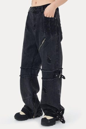 Concert Outfit Hip-Hop Retro Wash Denim Straight-Leg Pants